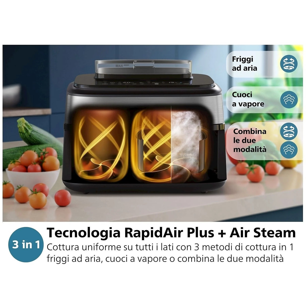 Friggitrice Ad Aria Philips NA555/00 Dual a Vapore Capacità 9 Litri