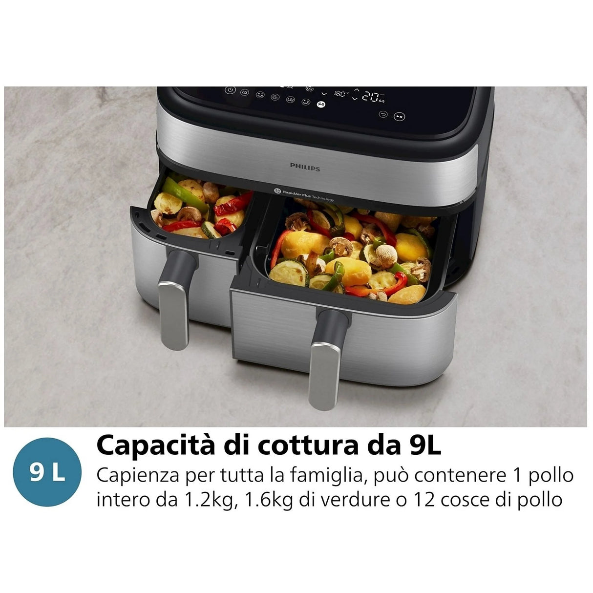Friggitrice Ad Aria Philips NA555/00 Dual a Vapore Capacità 9 Litri