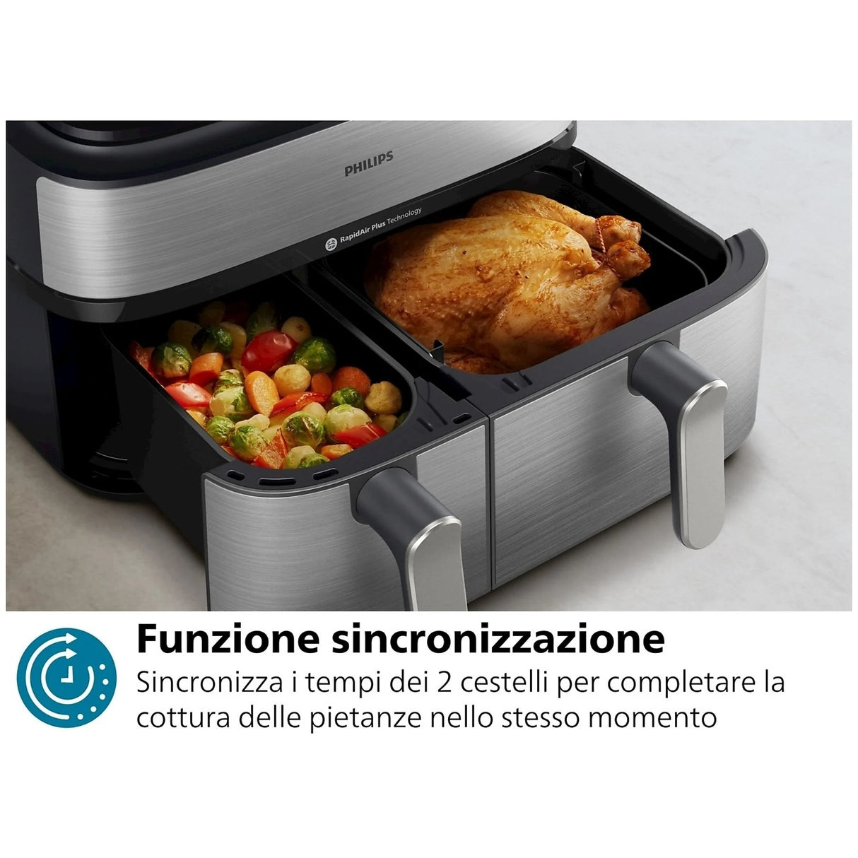 Friggitrice Ad Aria Philips NA555/00 Dual a Vapore Capacità 9 Litri
