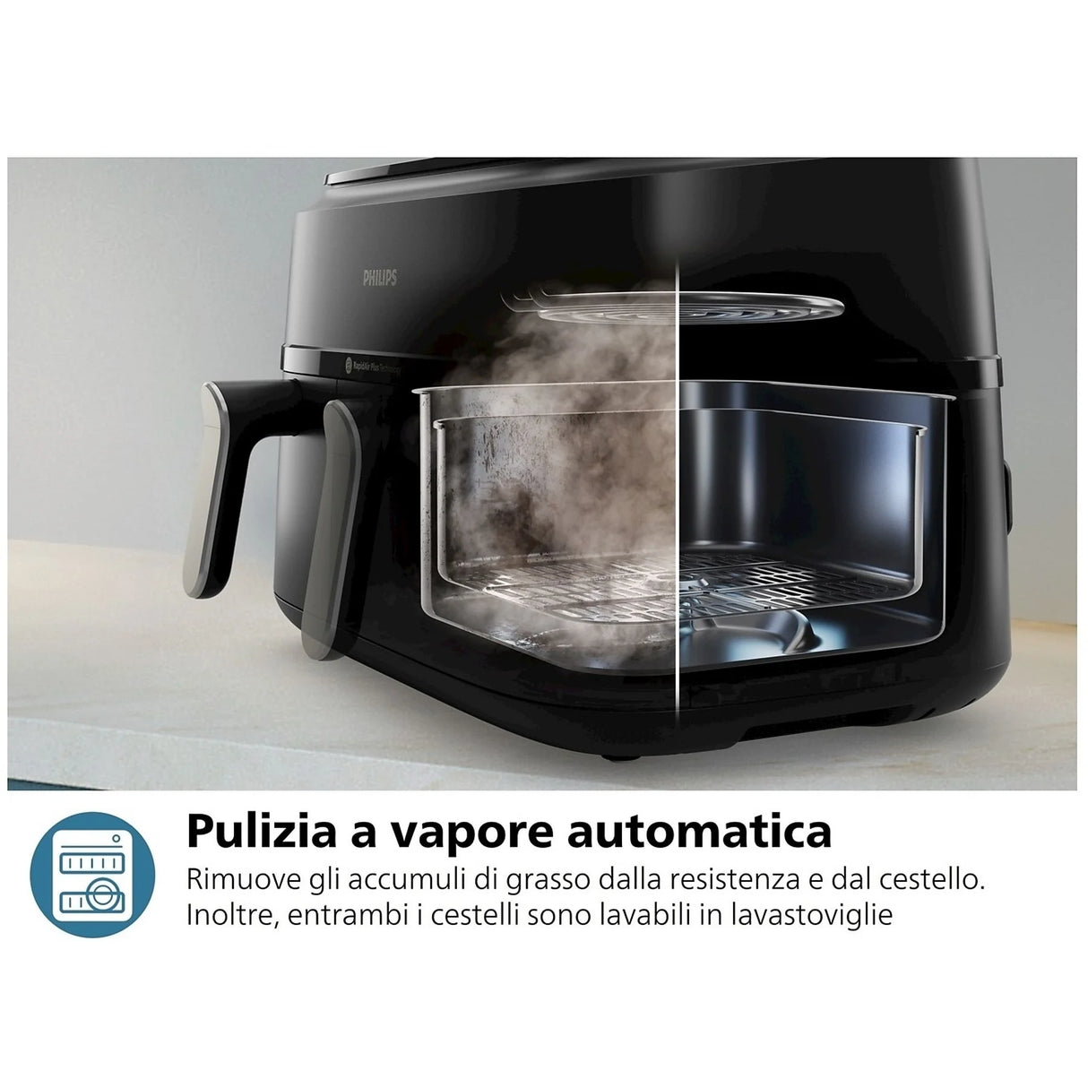 Friggitrice Ad Aria Philips NA555/00 Dual a Vapore Capacità 9 Litri