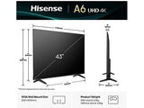 TV Hisense LED 43" 43A6Q 4K Smart TV Nero Classe E