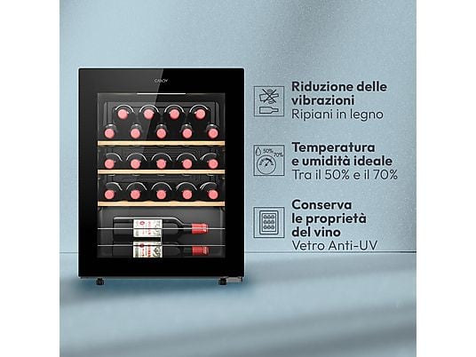 Cantinetta vino Candy CWC023 23 bottiglie 47,5 cm ripiani legno LED Classe G