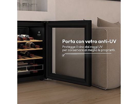 Cantinetta vino Candy CWC023 23 bottiglie 47,5 cm ripiani legno LED Classe G