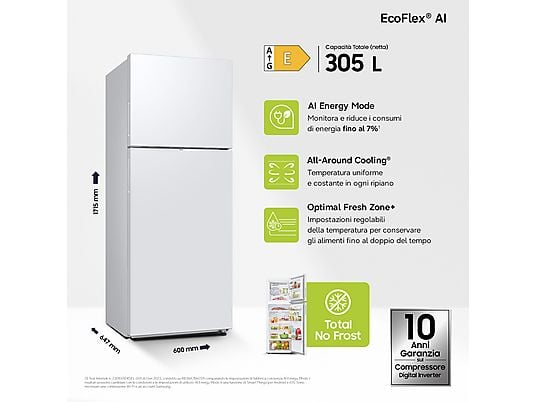 Frigorifero doppia porta Samsung RT31CG5624WWES 305 L Total No Frost WiFi Classe E