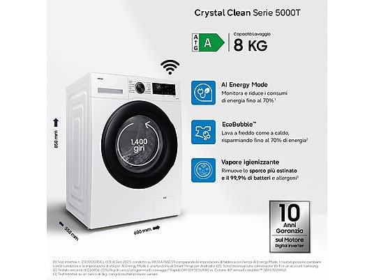 Lavatrice Samsung WW80CGC04DAEET 8 Kg Caricamento Frontale 1400 rpm Wi-Fi Classe A