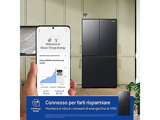 Frigorifero americano 4 porte Samsung RF65DG960EB1EF 646 L No Frost WiFi Beverage Center Dual Auto Ice Maker Classe E