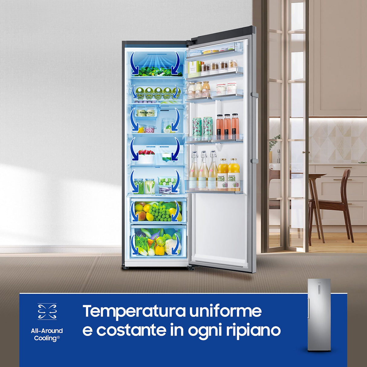 Frigorifero Monoporta Samsung RR39C7BC5S9/EF  387L Libera Installazione 185 cm No Frost Wi-Fi SmartThings Metal Cooling Classe E