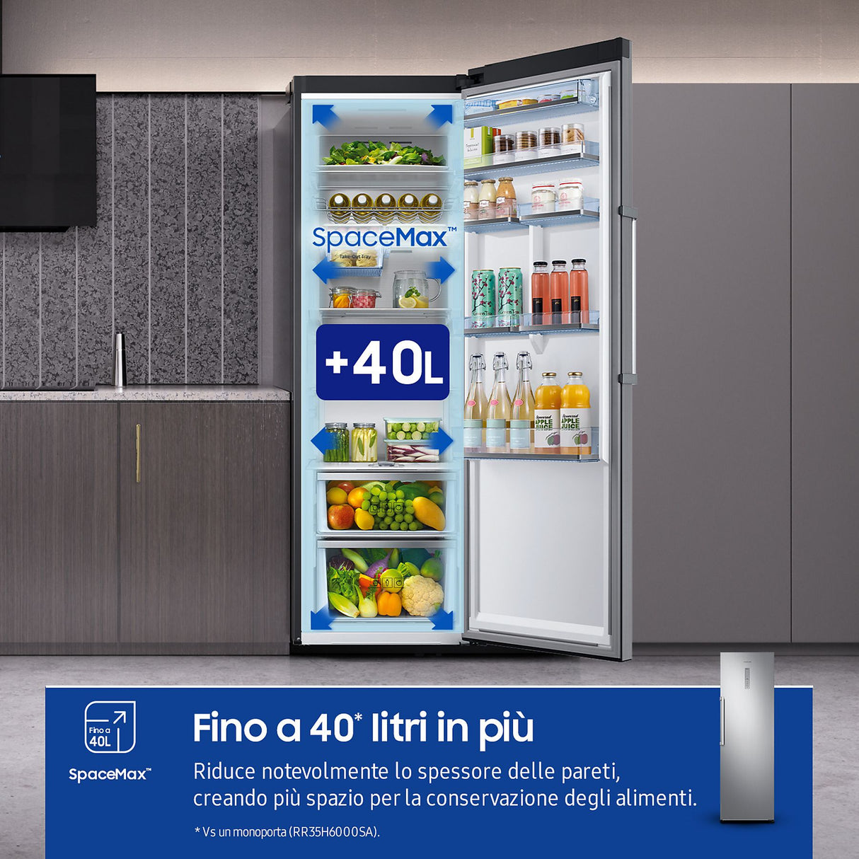 Frigorifero Monoporta Samsung RR39C7BC5S9/EF  387L Libera Installazione 185 cm No Frost Wi-Fi SmartThings Metal Cooling Classe E
