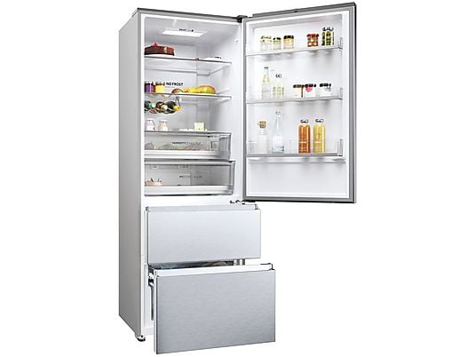 Frigorifero Haier HTR5720ENMG 70 cm combinato 3 porte Gentle Silver Total No Frost classe E