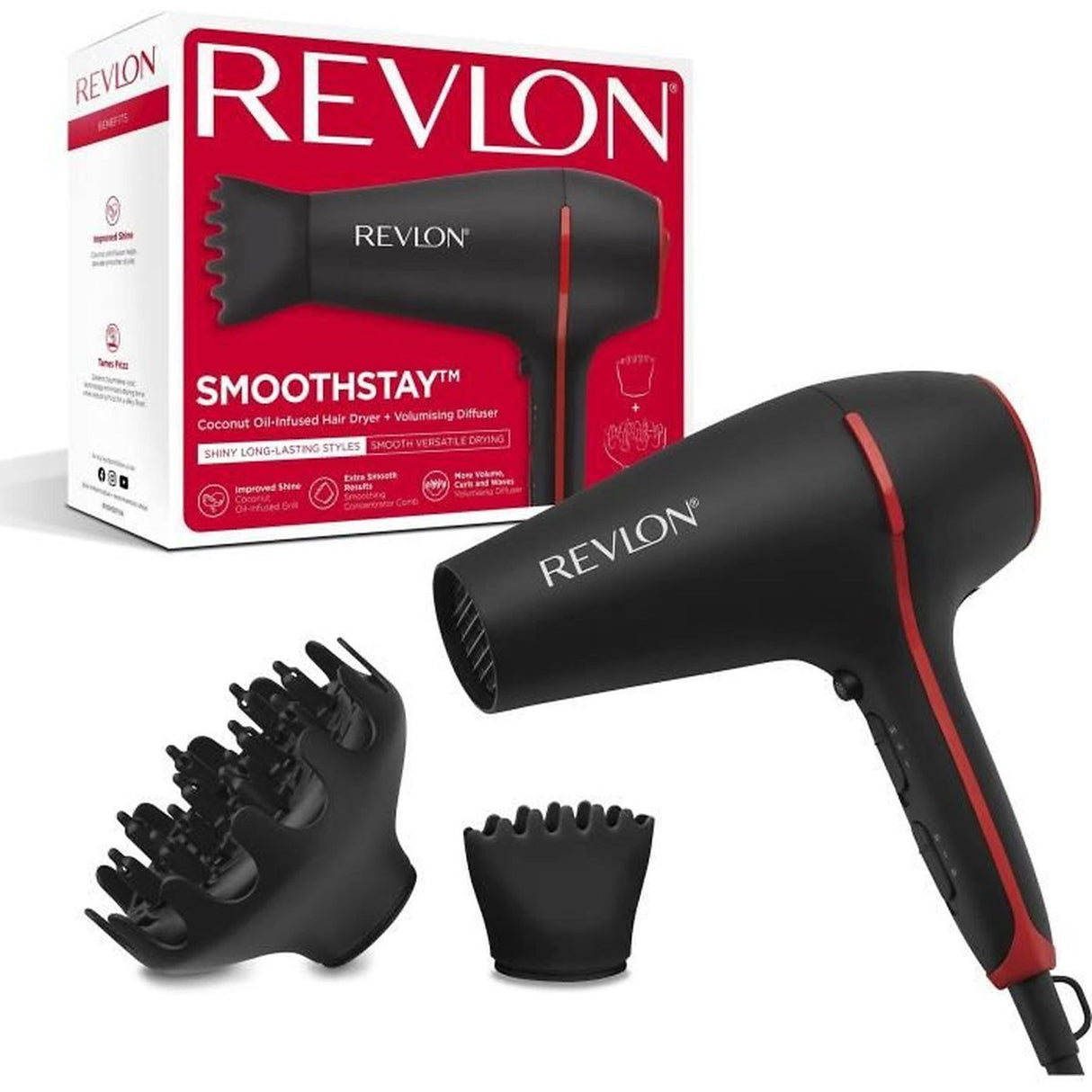 Asciugacapelli Revlon RVDR5317E 2000W con diffusore SmoothStay con infusione di olio di cocco