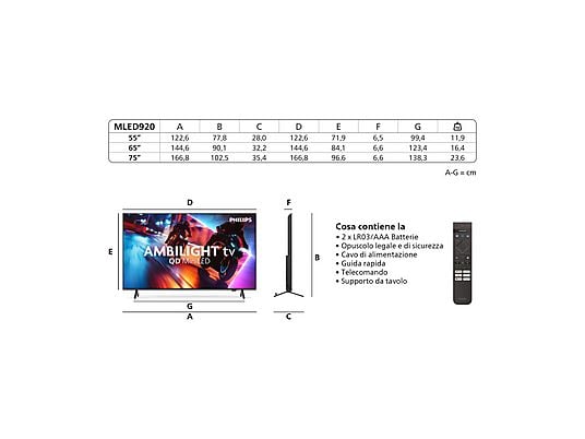 Televisore Philips 65MLED920/12 65" UHD 4K QD-Mini LED Smart TV Ambilight Classe F