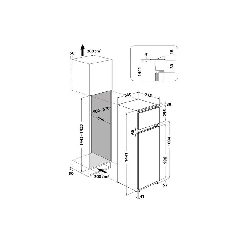 Frigorifero Hotpoint BDFS 2422 Doppia Porta Incasso Classe E Altezza 144cm
