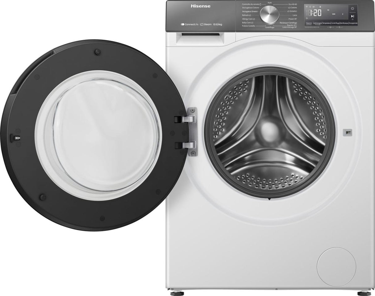 Lavasciuga Hisense WD3S1043BW7 Libera installazione 10.5 +6 kg 1400 rpm Classe LAV A Classe ASC D