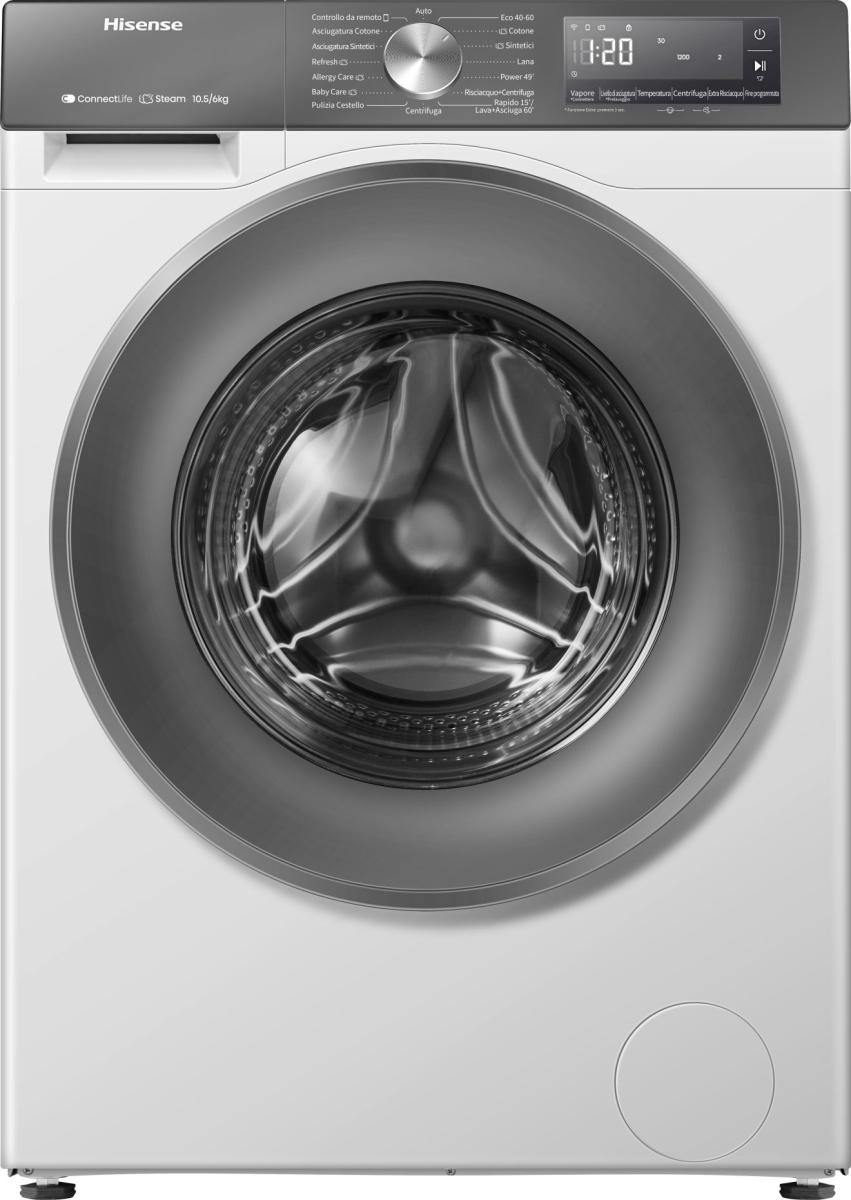 Lavasciuga Hisense WD3S1043BW7 Libera installazione 10.5 +6 kg 1400 rpm Classe LAV A Classe ASC D