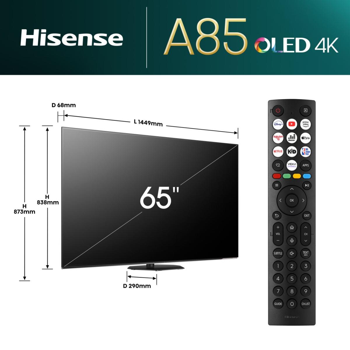 Smart TV Hisense 65A85N OLED 65" 4K 120Hz HDR Dolby Vision IQ F