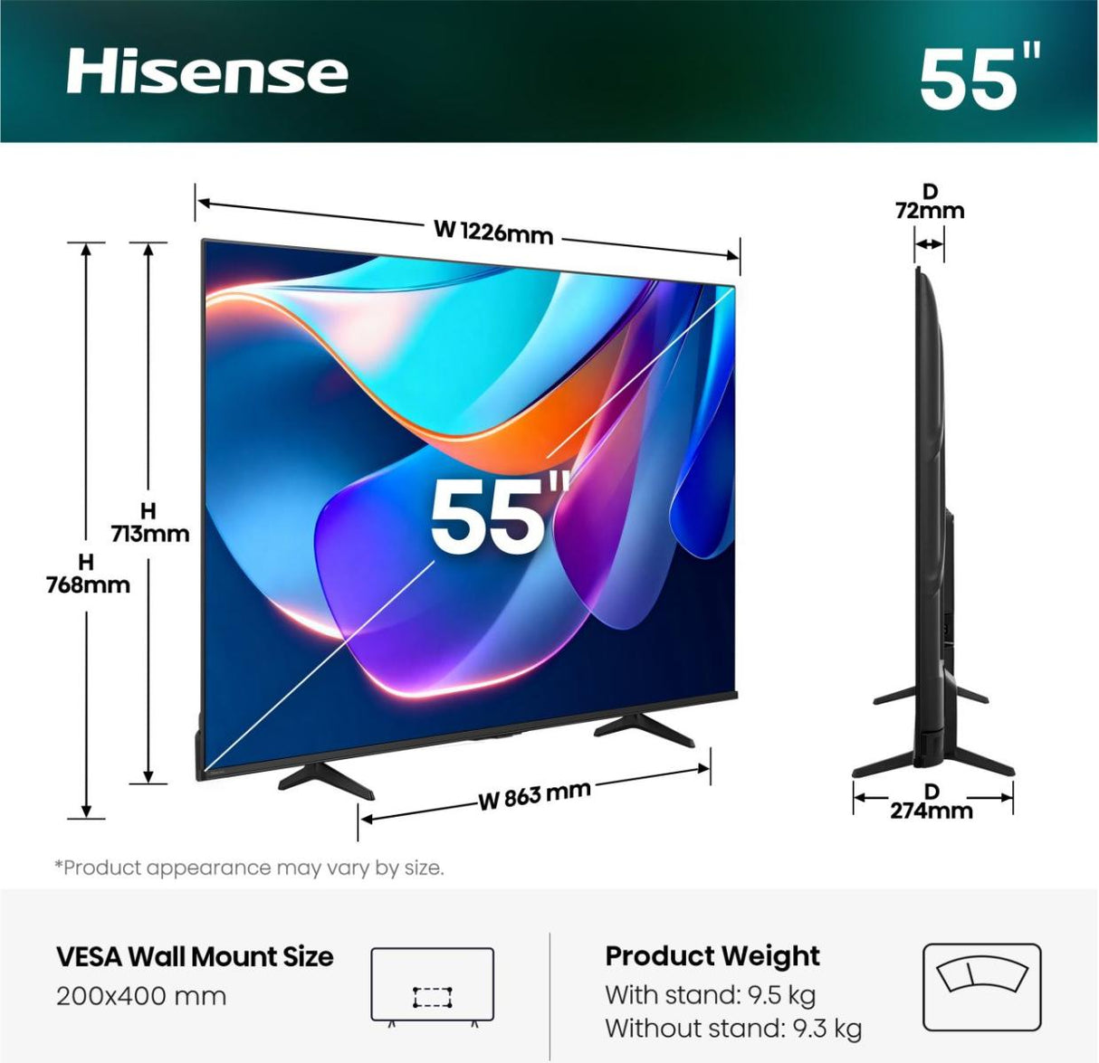 Hisense 55A69S Smart TV 55" 4K UHD 60 Hz VIDAA Classe E