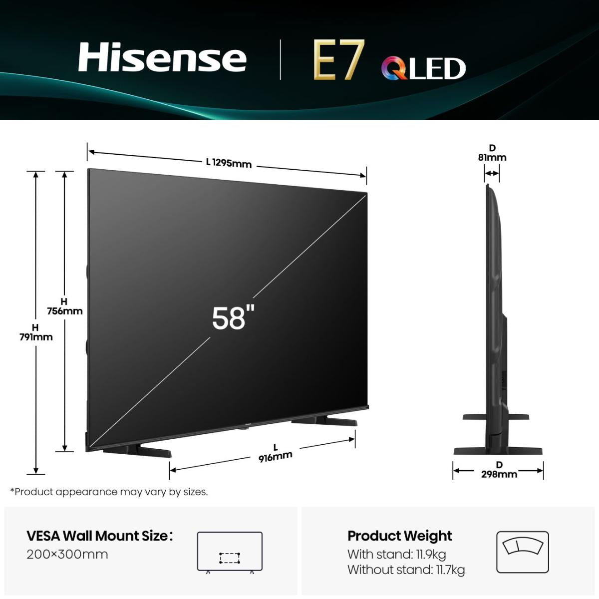 Smart TV Hisense 58E7Q 58" Hi-QLED 4K 60Hz Classe G