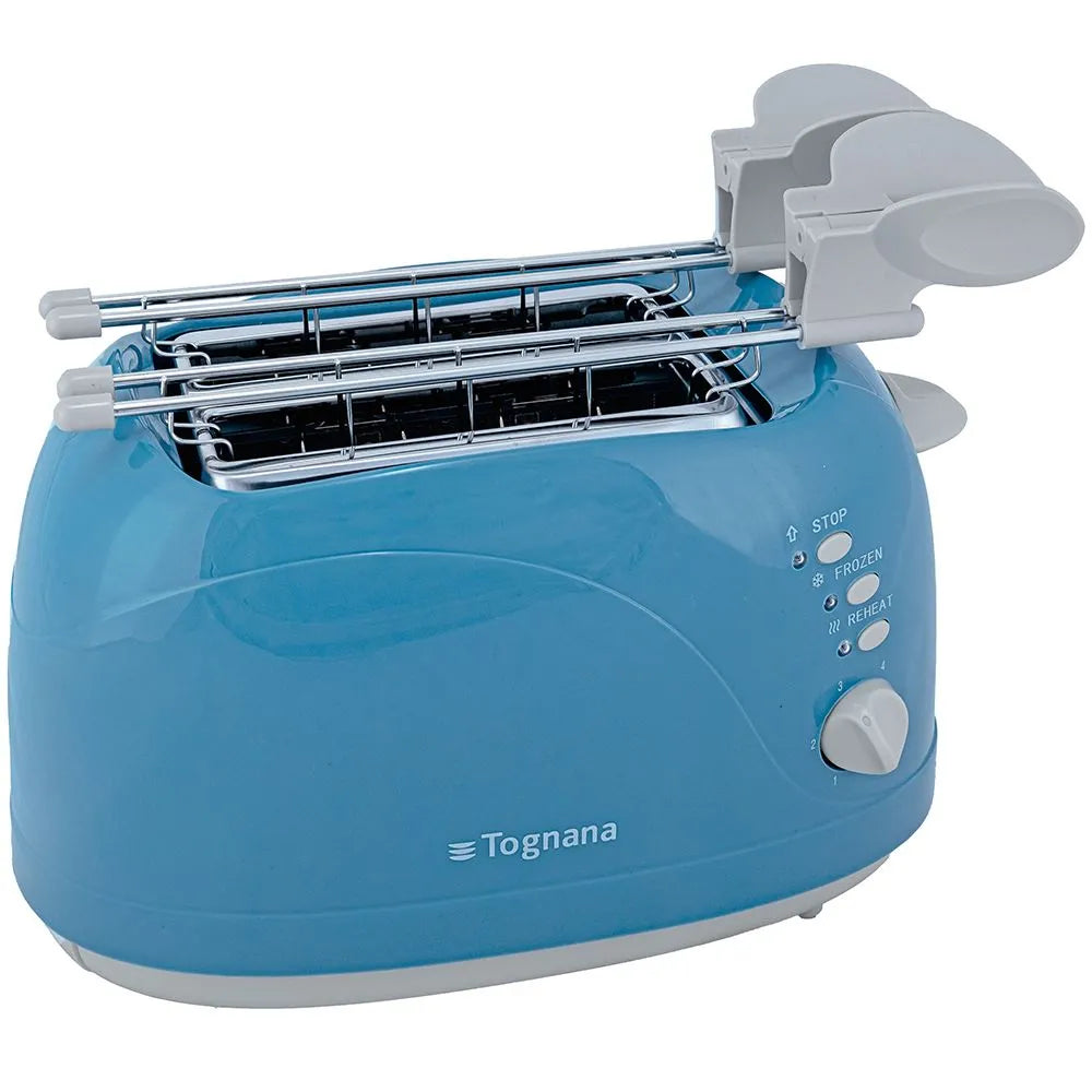 Tostapane Tognana D2DTN03IRZUA 750 Watt 6 Livelli di Doratura Funzione Scongelamento Funzione Riscalda Cassetto Fondo Raccoglibriciole colore Blu
