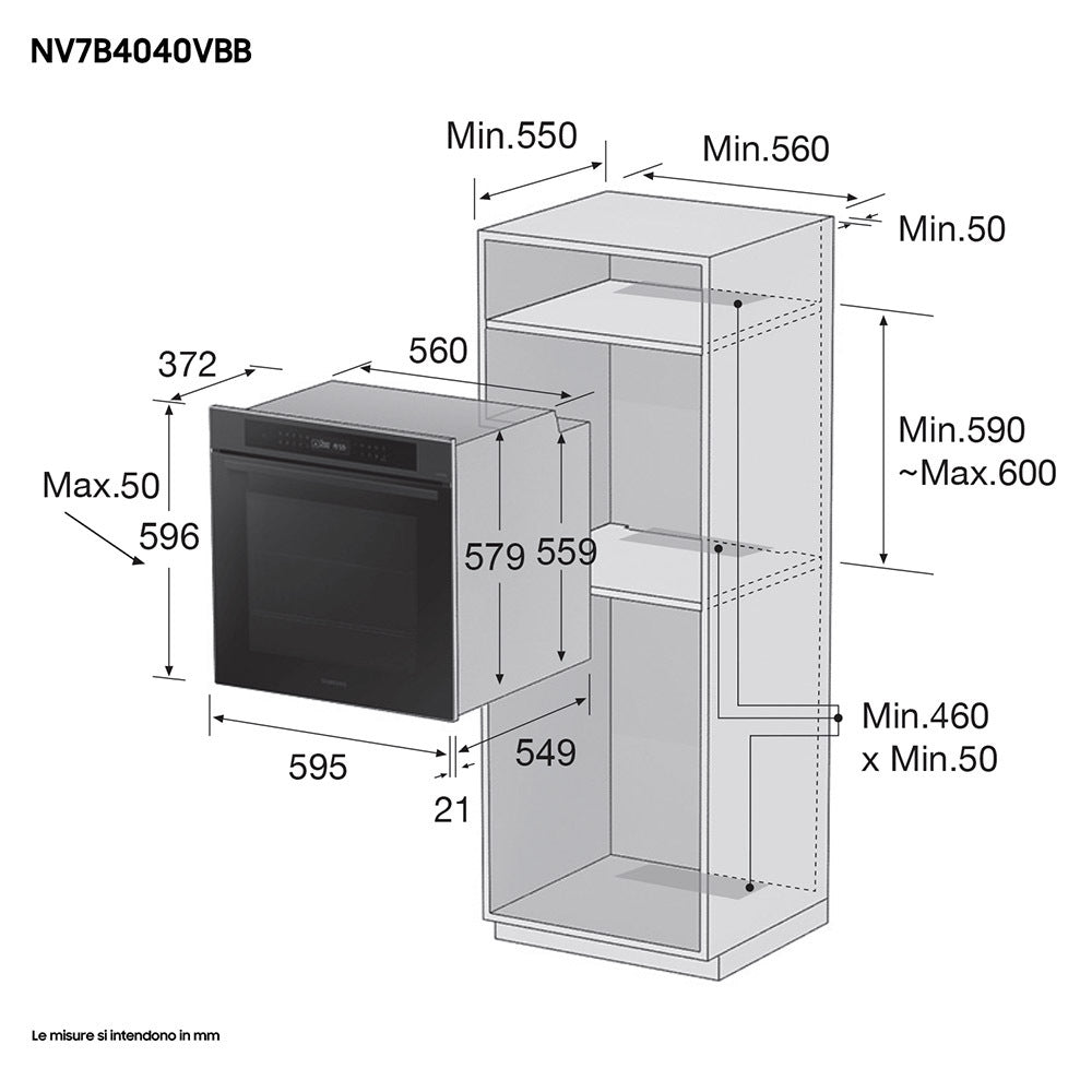 Forno Da Incasso Samsung NV7B4040VBB Multifunzione Classe A+ Black Inox 76 Litri Wi-Fi Funzione Vapore