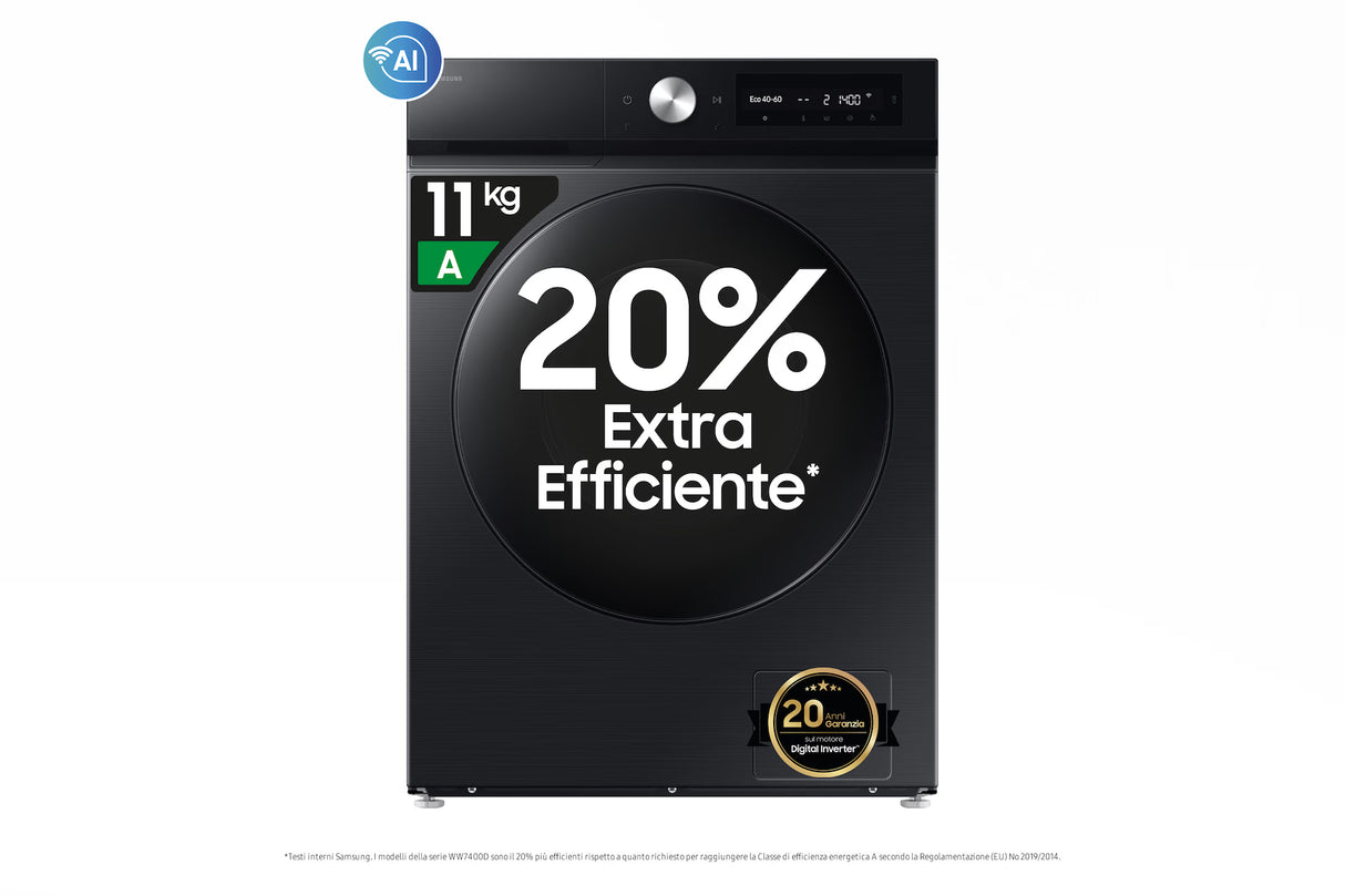 Lavatrice Samsung WW11DB7B94GBU3 Bespoke AI™ 11 Kg 1400 giri Classe A Nero