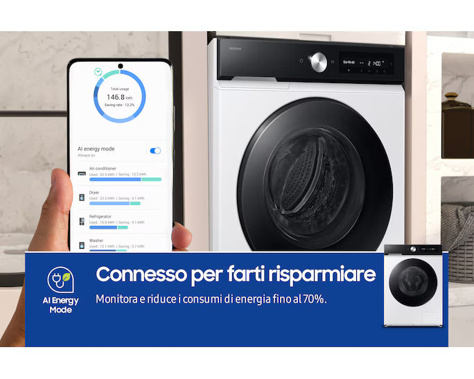 Lavatrice Samsung WW11DB7B94GEU3 Capacità 11KG  Classe A-20% Ecodosatore Wi-Fi AI
