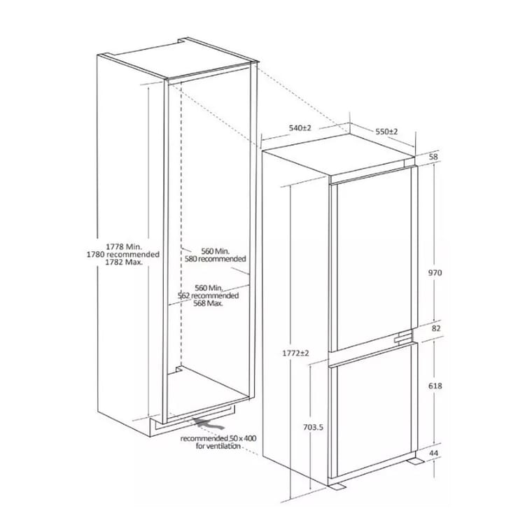 Frigorifero Da Incasso Candy  CNBQL3518EV  Combinato 268 Litri Classe E Ventilato