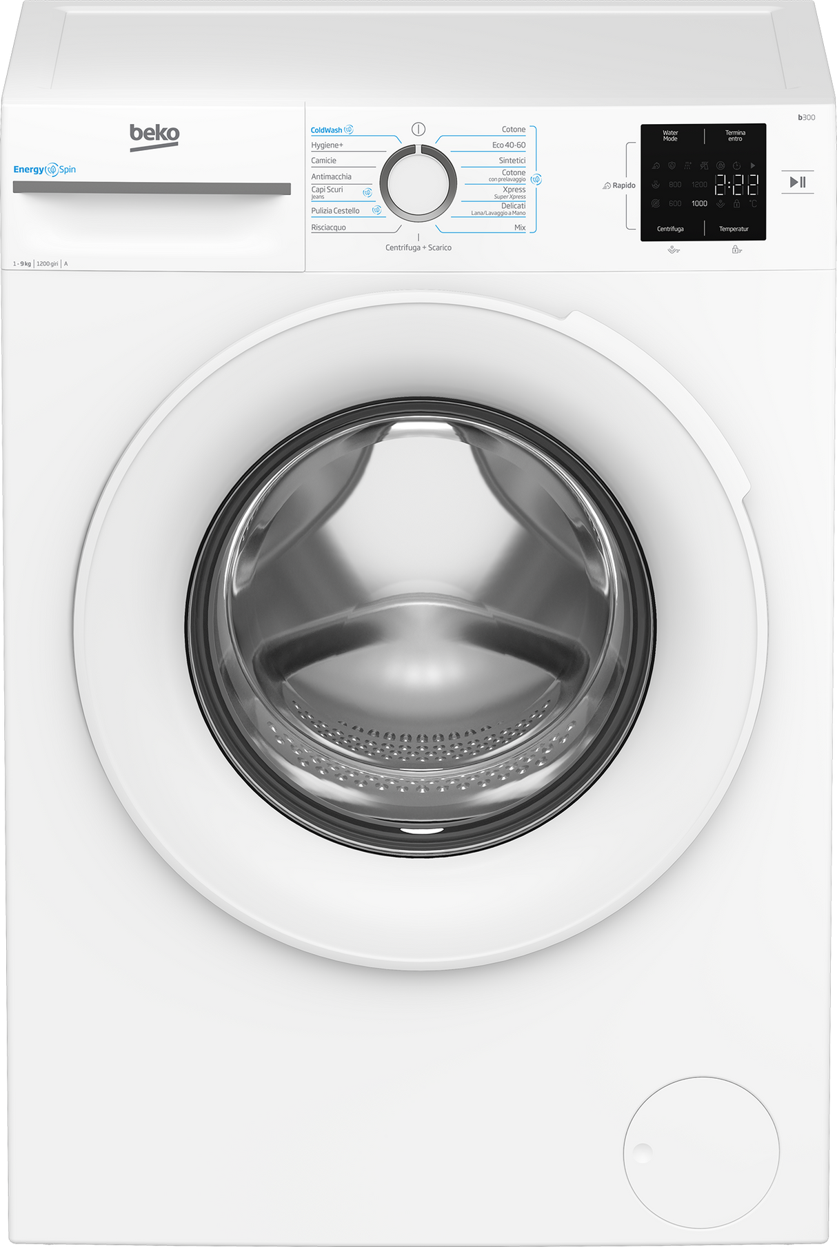 Lavatrice Beko BMWU3921W 9 Kg Classe A Prof. 55 cm 1200 giri Inverter Vapore EnergySpin  Bianco