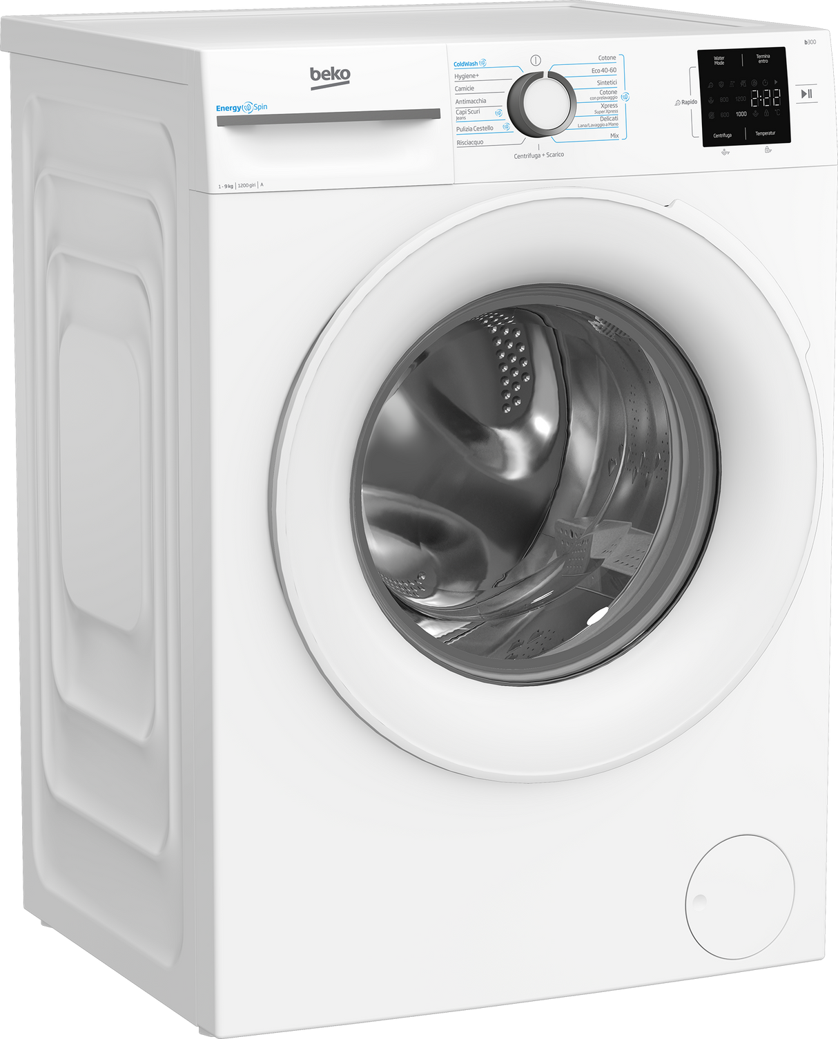 Lavatrice Beko BMWU3921W 9 Kg Classe A Prof. 55 cm 1200 giri Inverter Vapore EnergySpin  Bianco