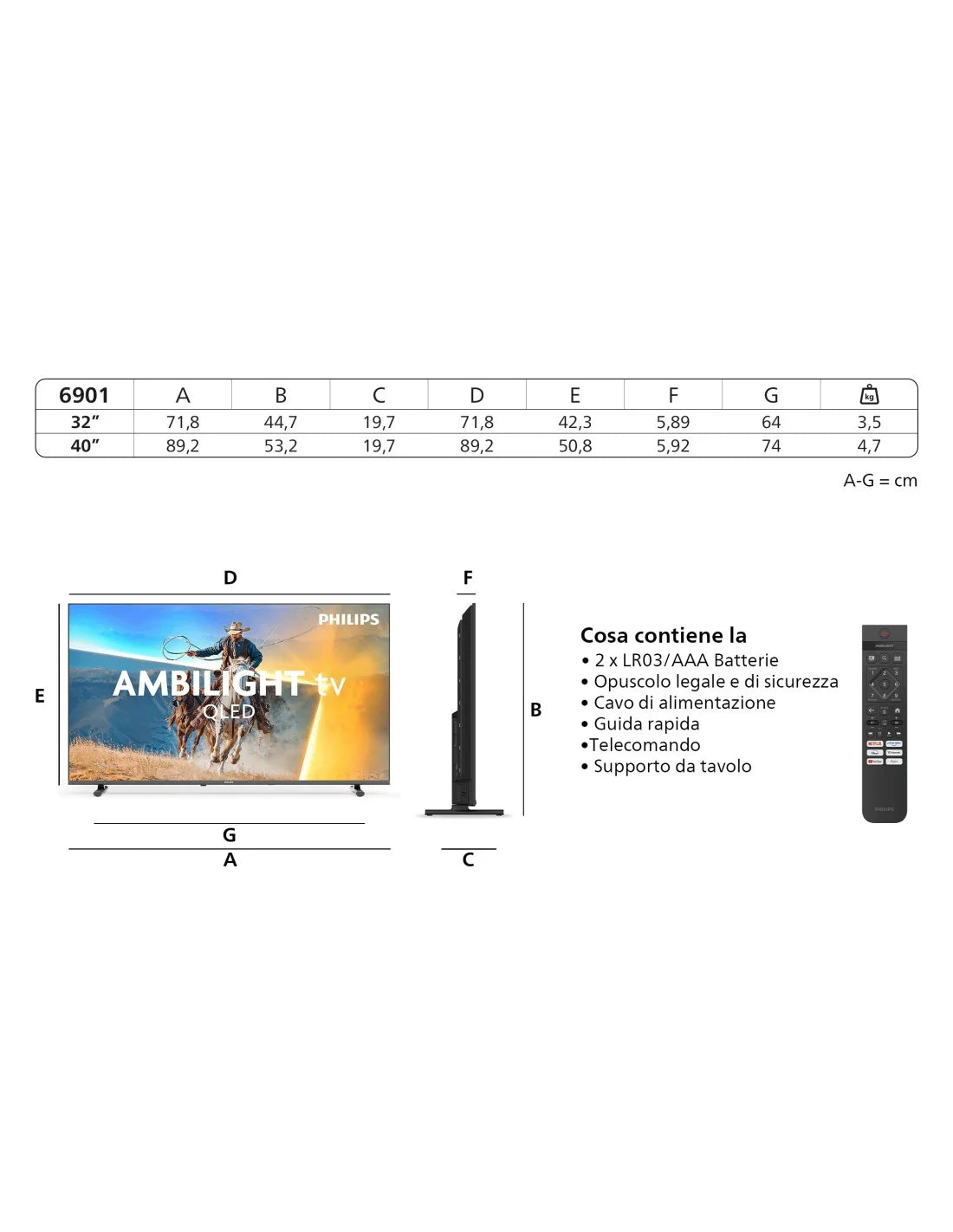 Philips Ambilight TV 32PQS6901/12 32" QLED Full HD Smart TV Titan OS Classe Energetica E