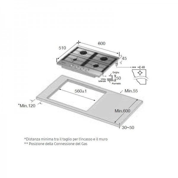 Piano Cottura Samsung NA64H3010AS 4 Fuochi A Gas Inox