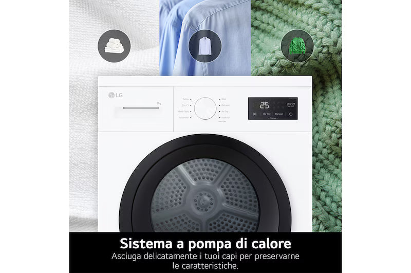 Asciugatrice LG RNA1008NWK 8 kg Pompa di Calore Classe A++ Bianco