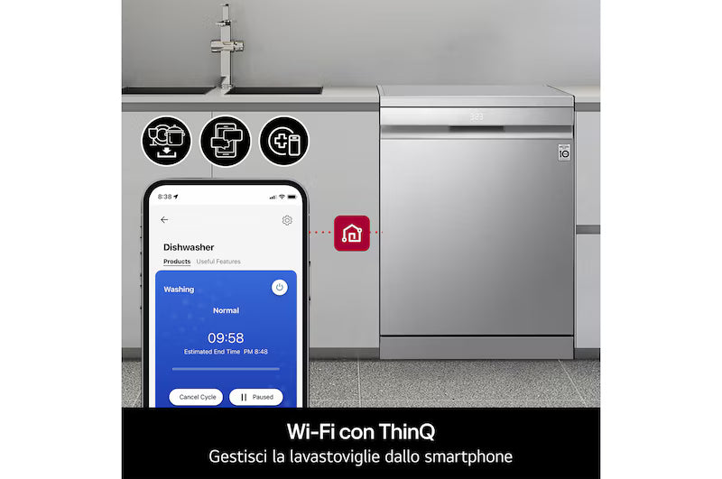 Lavastoviglie LG DF587HVS 14 coperti libera installazione Vapore Auto-apertura Wi-Fi 43 dB Classe A (-10%)